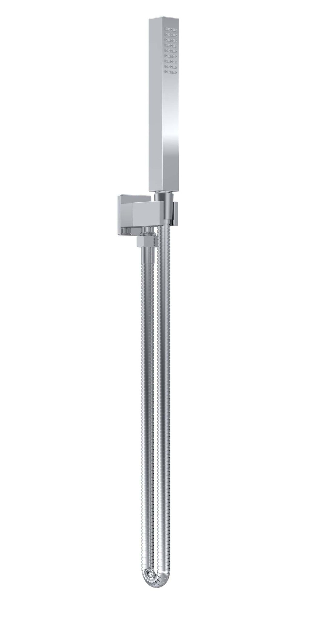 Sleek modern shower head with handheld hose and square wall mount, perfect for stylish and functional bathroom upgrades.