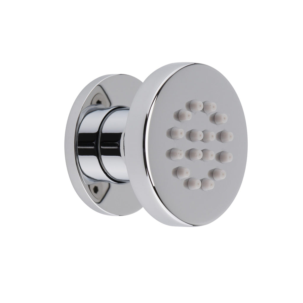 Modern chrome shower head with multiple massage spray options for a luxurious bathroom experience.