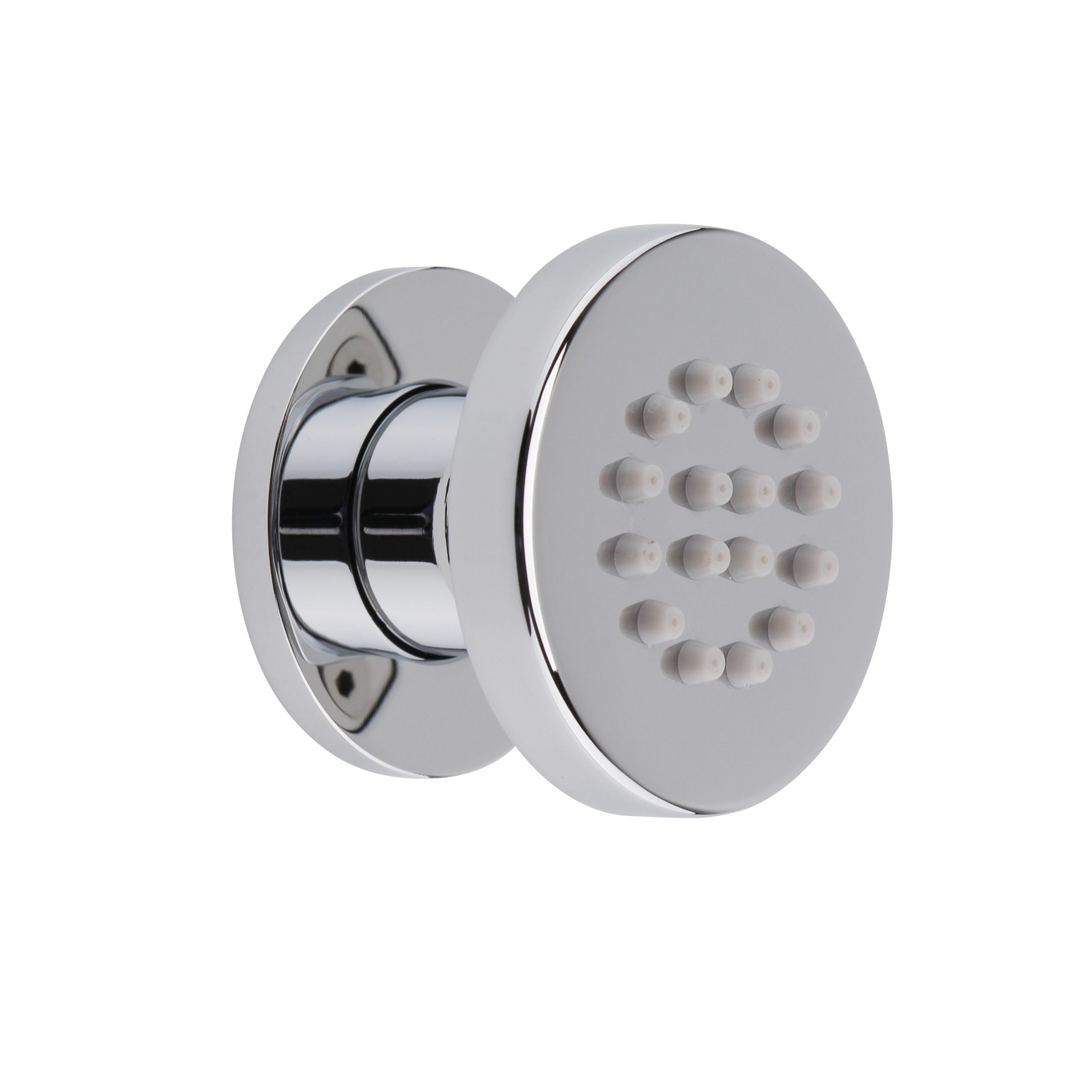 Modern chrome shower head with multiple massage spray options for a luxurious bathroom experience.