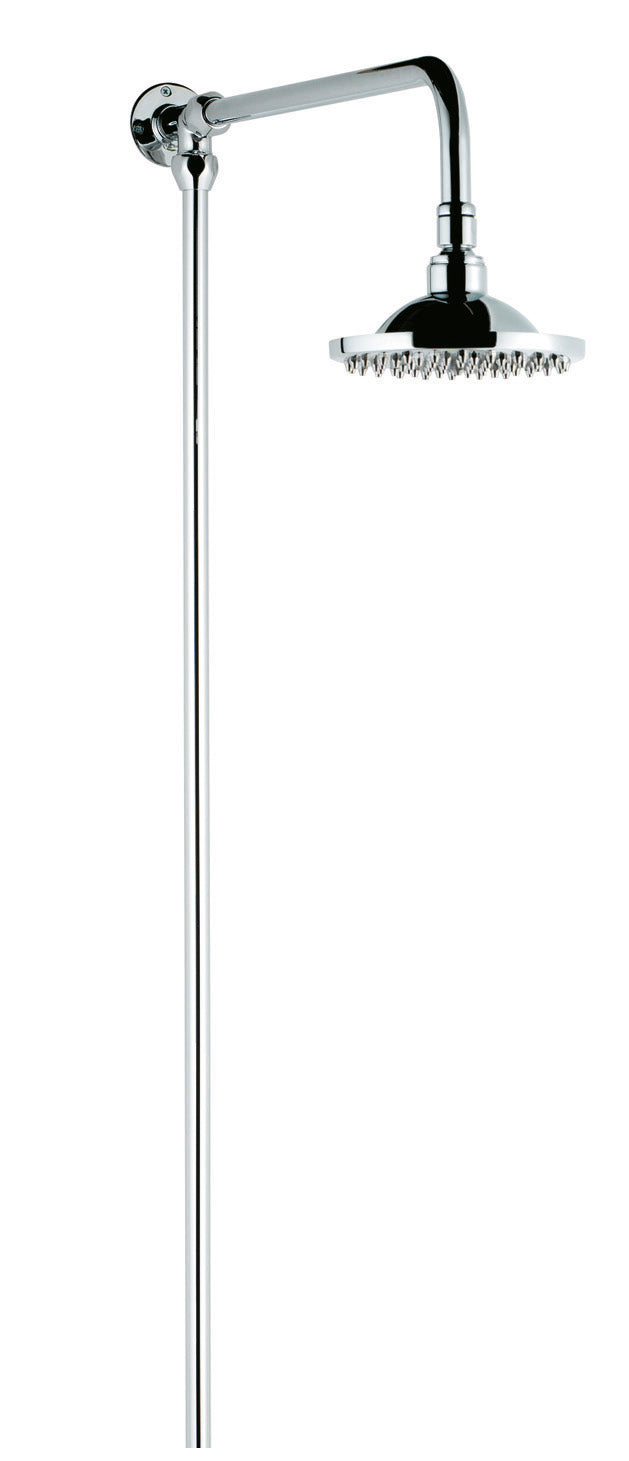Polished chrome showerhead with adjustable height, modern design for luxury bathroom upgrades.