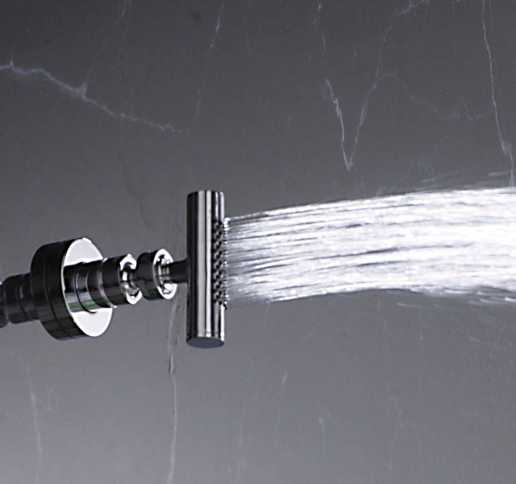 Water flowing from a high-quality bathroom shower head, showcasing modern bathroom fixtures for a luxurious shower experience.
