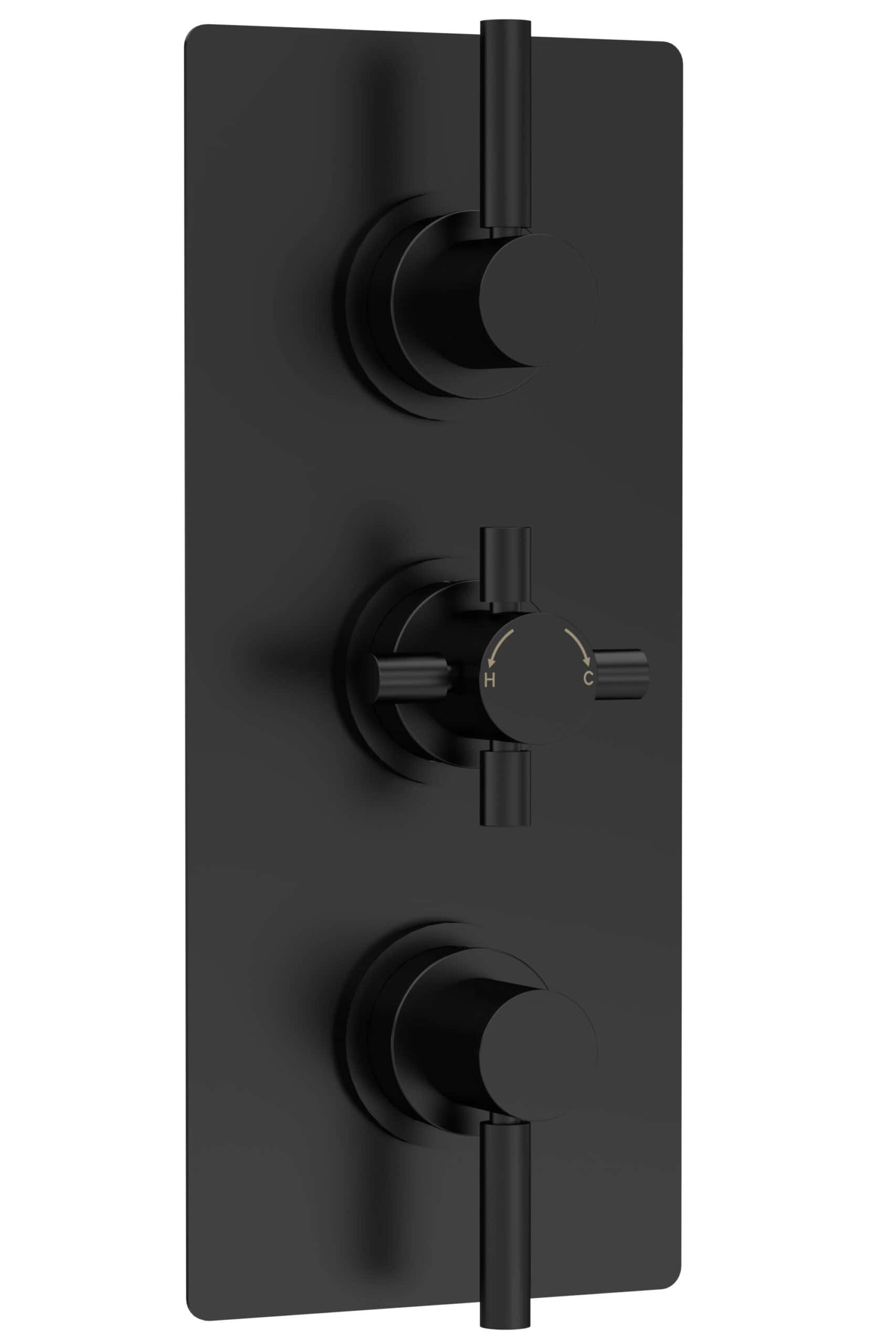 Sleek black digital thermostat control panel for modern Bubly bathrooms, designed for precise temperature regulation and stylish bathroom upgrades.