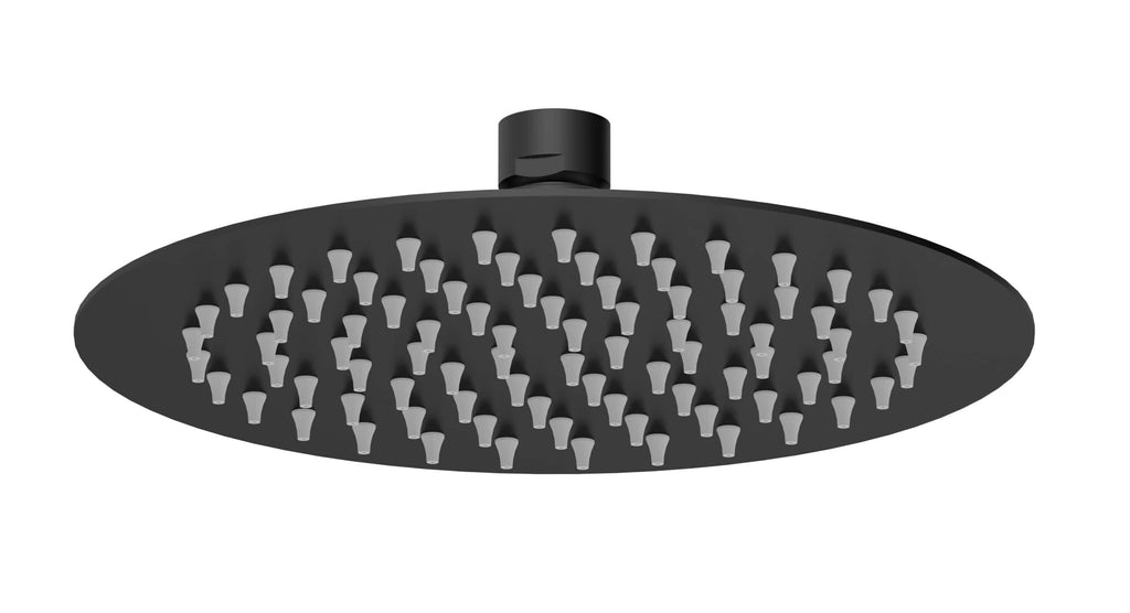 Chrome black rain shower head with multiple water outlets for a luxurious bathroom experience.
