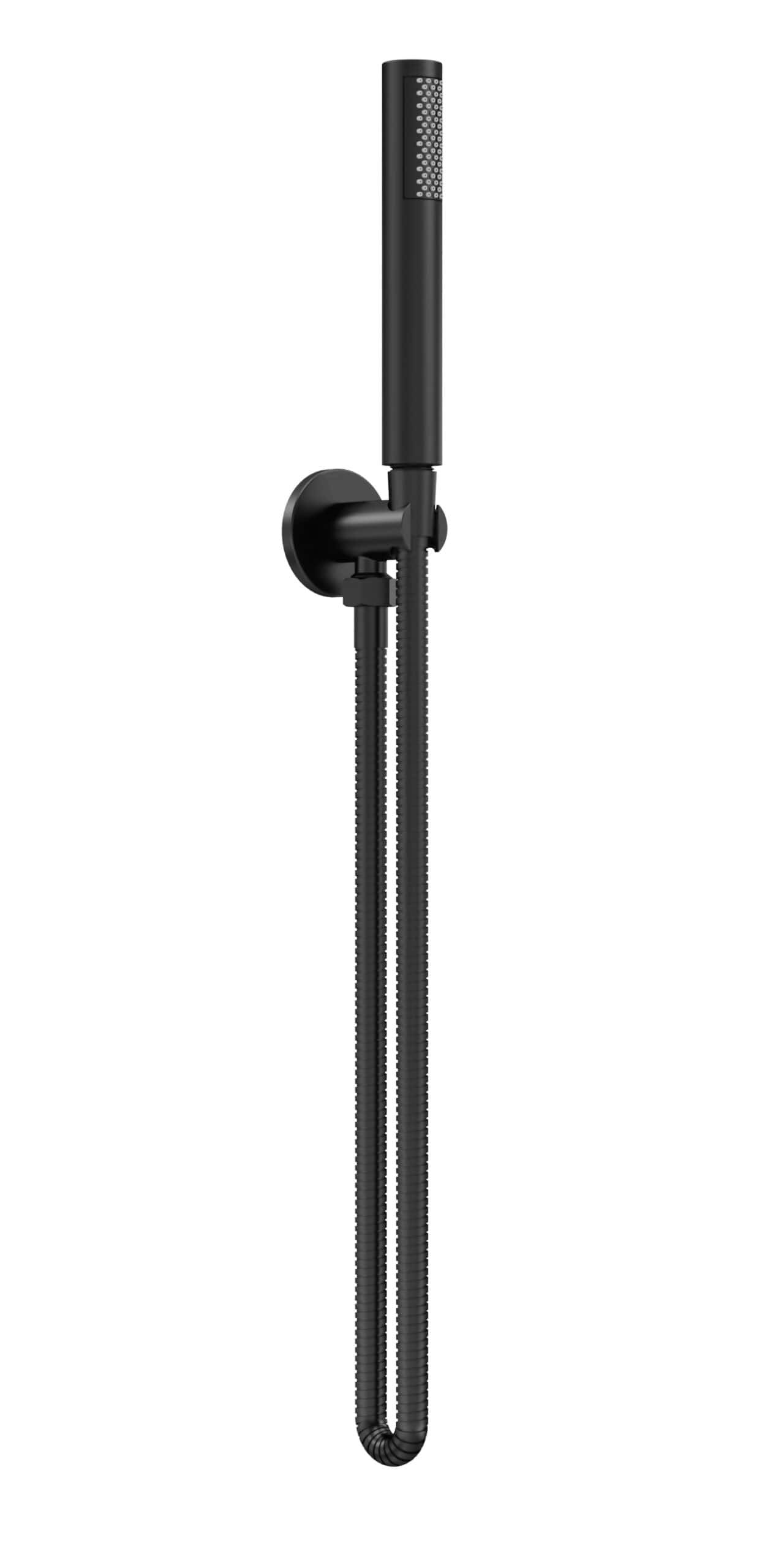 Modern black handheld shower with flexible hose, wall mount, and sleek design for contemporary bathroom bathrooms.