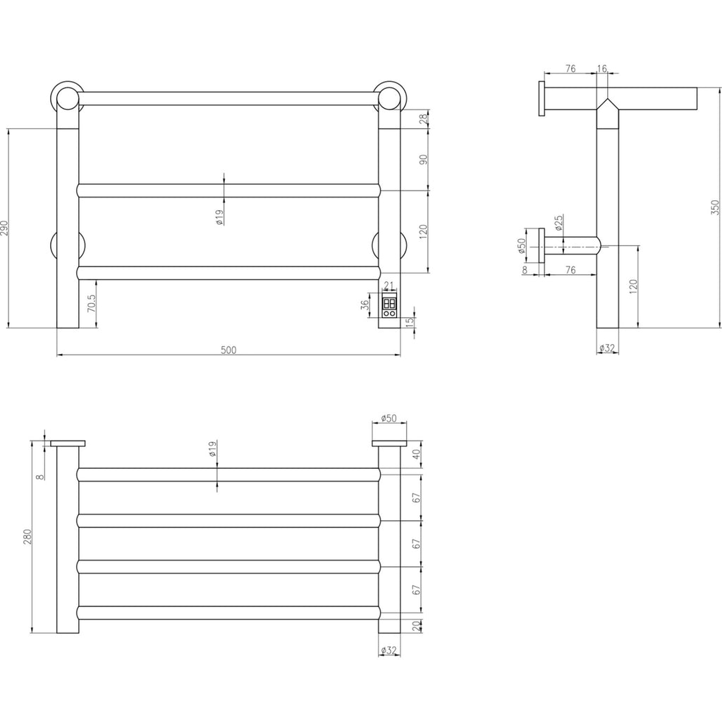 Reina Maira Polished Stainless Steel Electric Heated Towel Rail