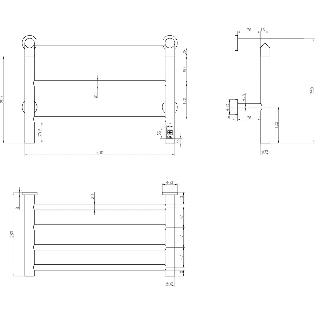 Reina Maira Polished Stainless Steel Electric Heated Towel Rail
