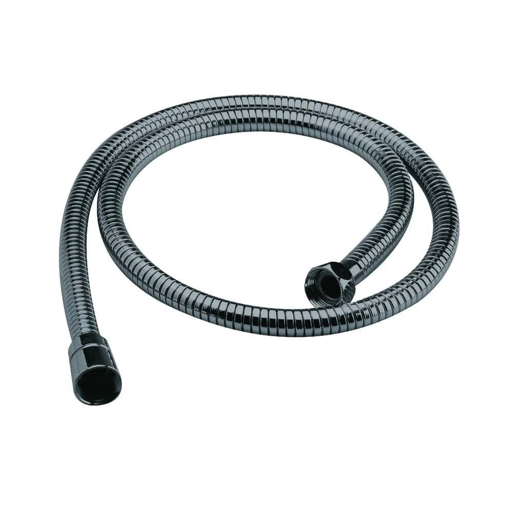 Flexible black shower hose for bathroom plumbing, compatible with Bubly Bathrooms fixtures, durable and flexible for easy installation. Perfect for upgrading your bathroom shower system.