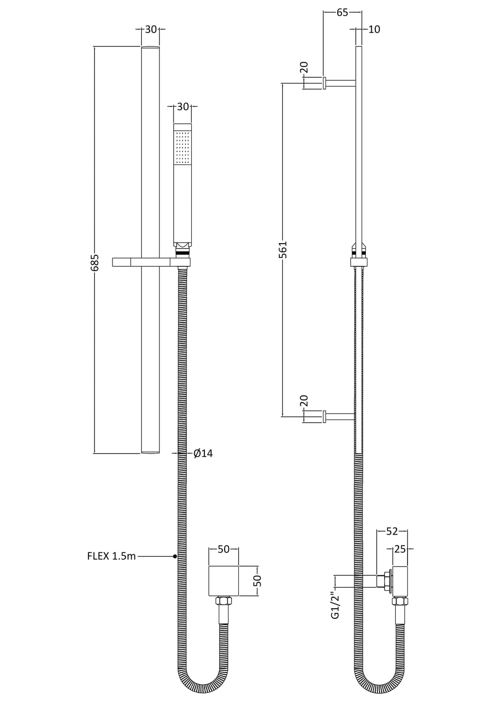 Flexible bathroom shower hose with wall mount, stainless steel construction, and adjustable length for easy installation and durability.