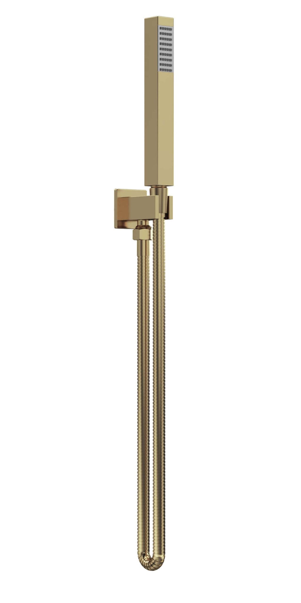 Shower column with handheld and overhead shower in modern bathroom design.