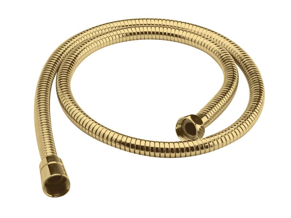 Flexible gold shower hose for modern bathroom bathrooms, perfect for Bubly Bathrooms' bathroom fixtures and fittings. Durable and stylish, ideal for upgrading your shower experience.