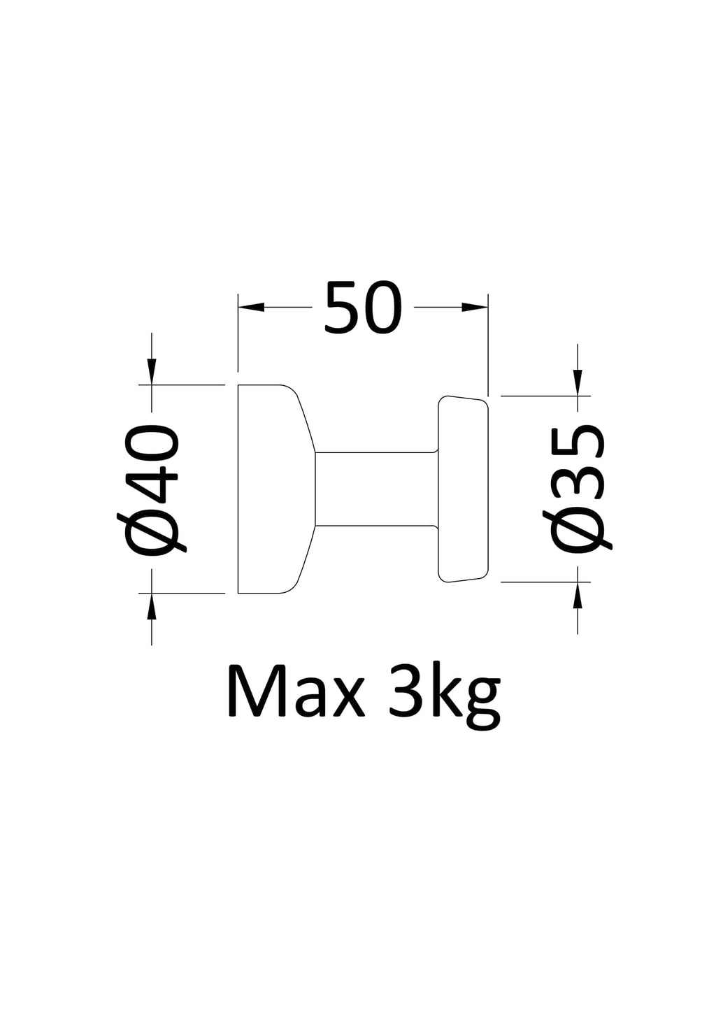 High-quality bathroom window lock with aluminium construction, measuring 50mm wide, 40mm diameter for the main part, 35mm diameter for the spinning part, supporting maximum 3kg weight for secure bathroom safety.