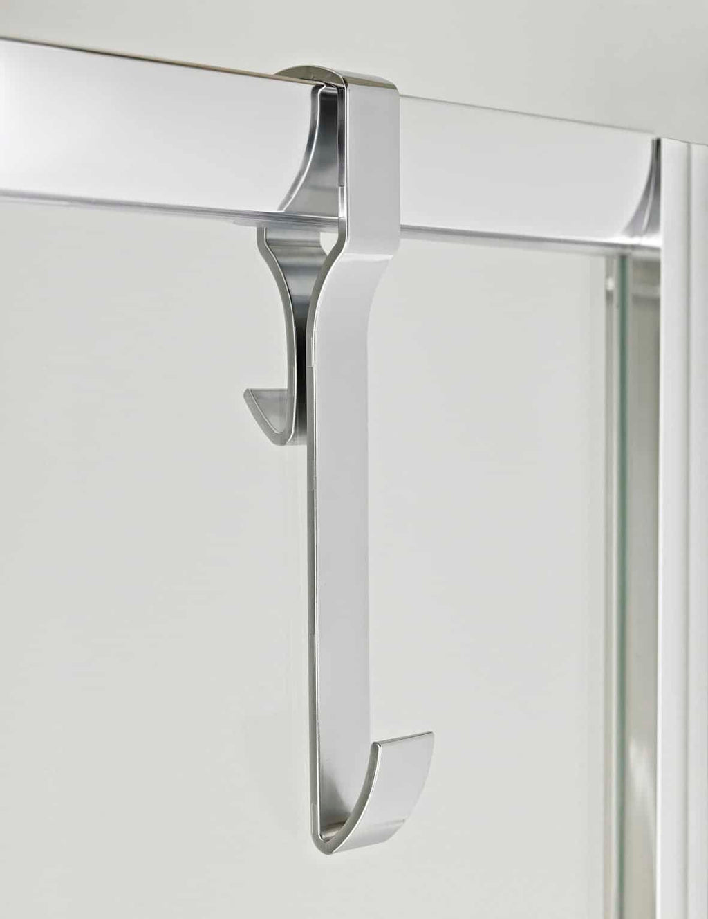 Modern chrome towel hook for bathroom storage and organisation.