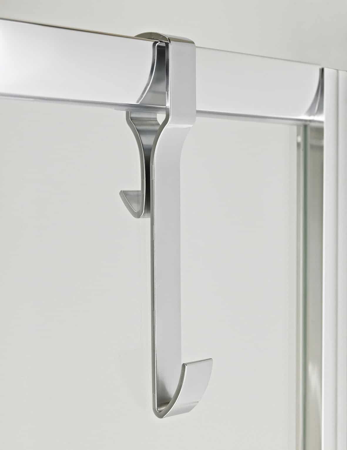 Modern chrome towel hook for bathroom storage and organisation.