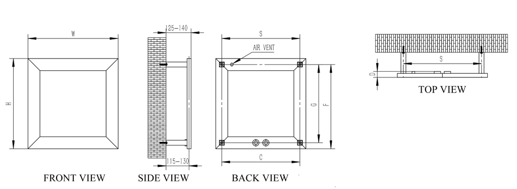 Reina Square Polished Stainless Steel Heated Towel Rail - technical drawing with dimensions