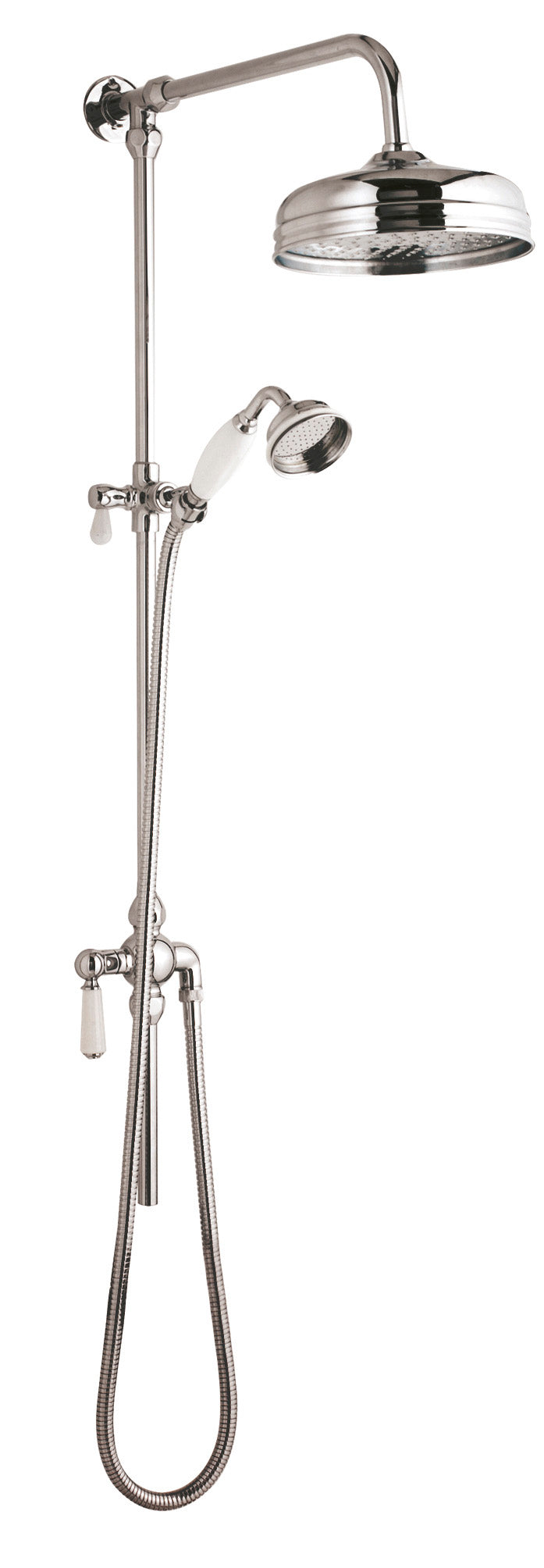 Shower head and handheld shower set with chrome finish, thermostatic mixer, and flexible hose, perfect for modern bathroom renovations and luxury shower solutions.