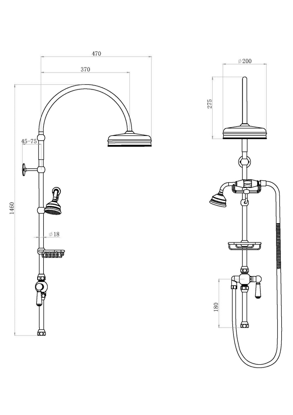 Elegant vintage-style outdoor shower with curved brass fixtures, adjustable height, and durable components perfect for garden or poolside use. Ideal for relaxing bathroom retreats.