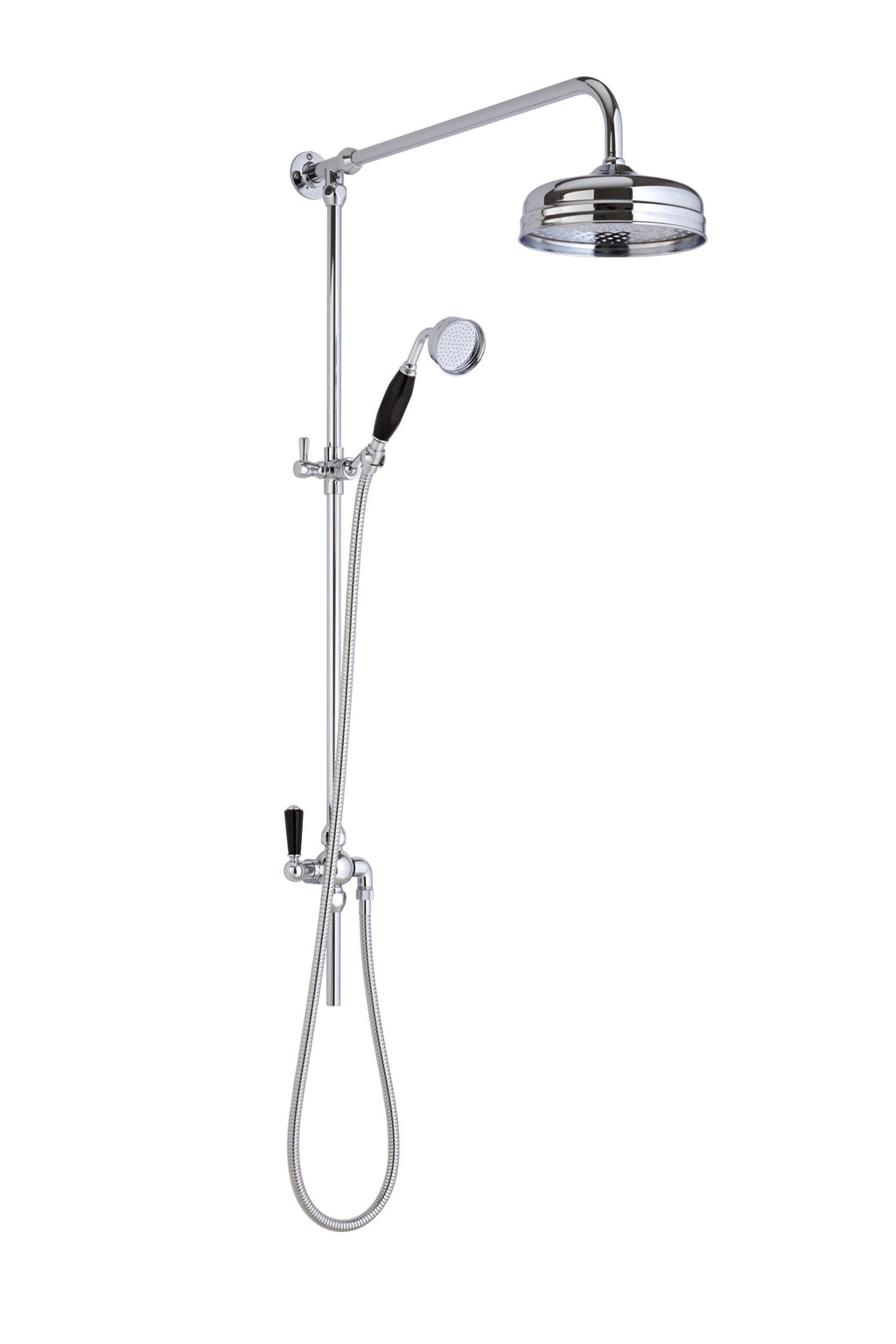 Sleek modern chrome shower head with handheld attachment and adjustable height, perfect for luxury bathroom renovation and plumbing upgrades.