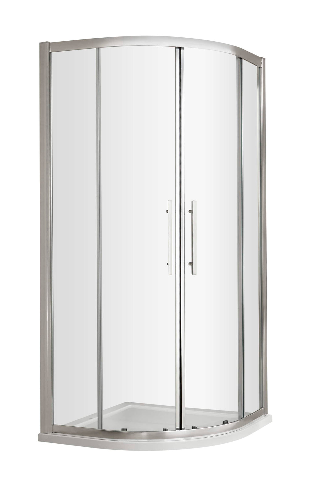 Modern curved shower enclosure with clear glass doors and aluminium frame, ideal for contemporary bathrooms. Perfect for transforming your space with stylish, durable shower solutions.