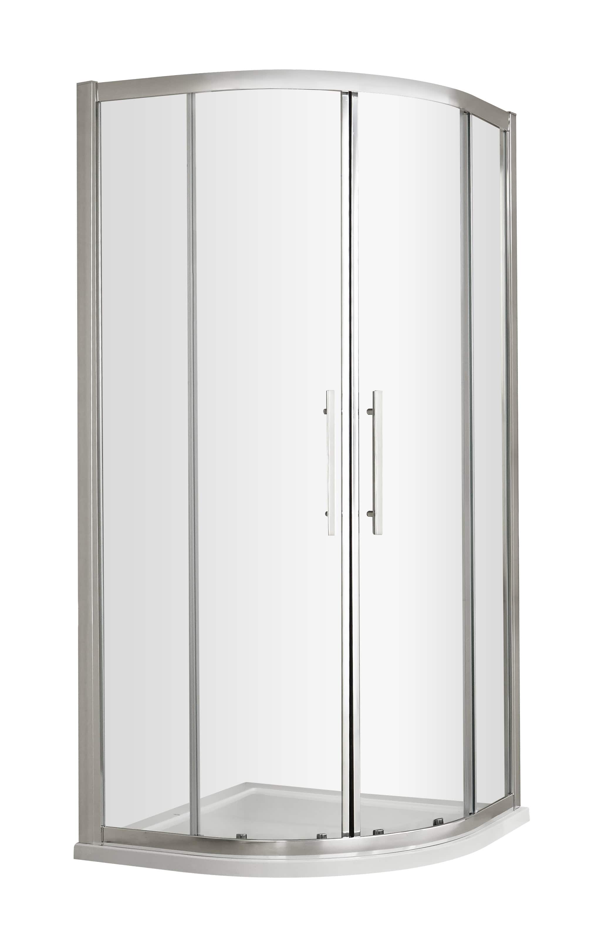 Modern curved shower enclosure with clear glass doors and aluminium frame, ideal for contemporary bathrooms. Perfect for transforming your space with stylish, durable shower solutions.