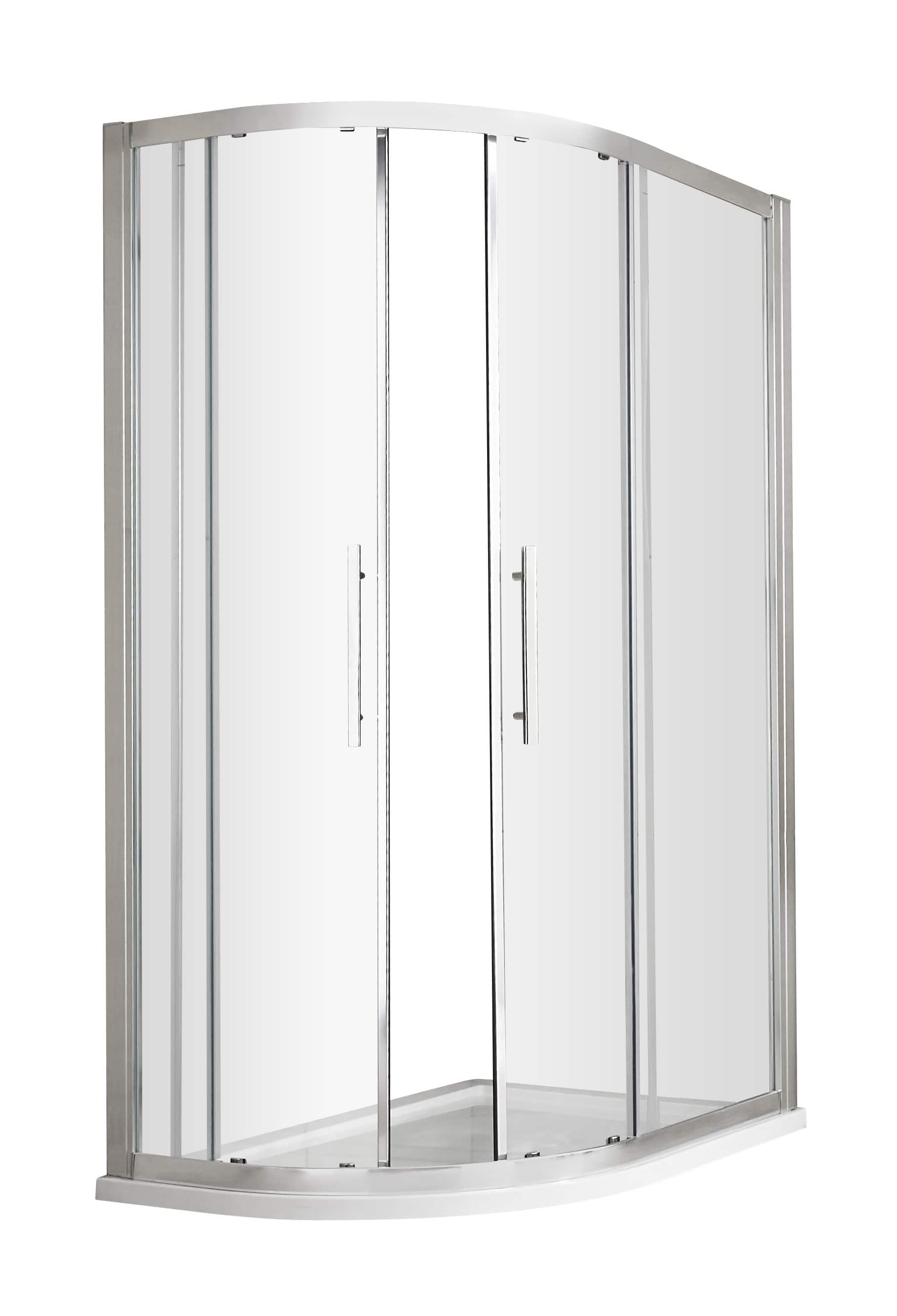 Shower enclosure from Bubly Bathrooms with curved glass doors and aluminium frame for modern bathroom renovation.