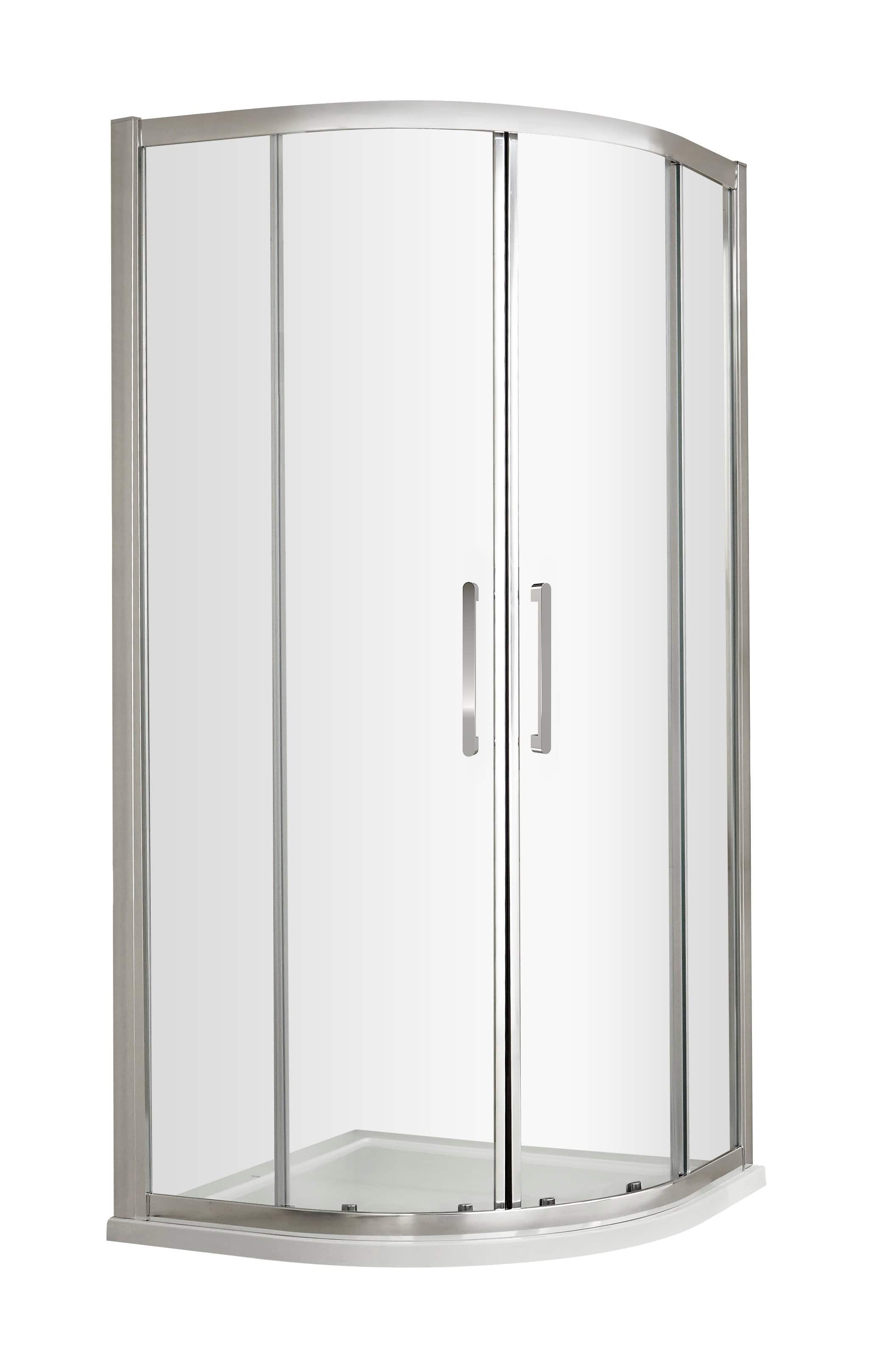 Modern corner shower enclosure with clear glass doors and aluminium frame, ideal for contemporary bathroom renovations.