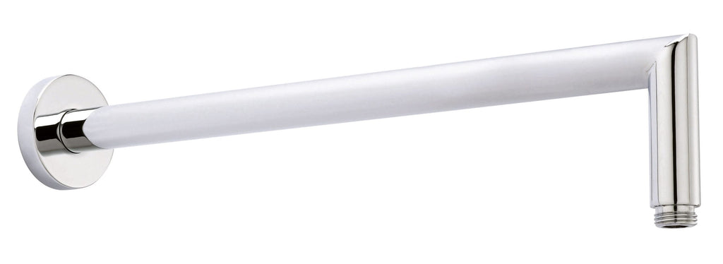 Polished chrome bathroom hand towel rail or radiator bar on white background.