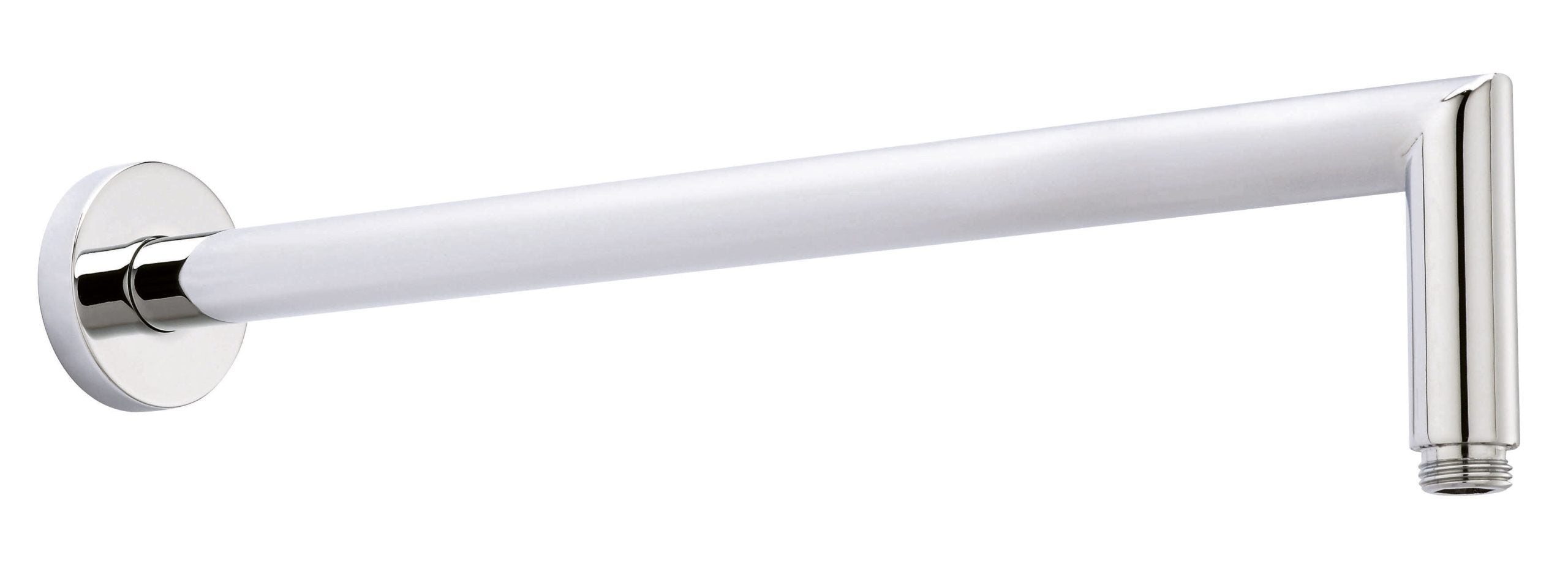 Polished chrome bathroom hand towel rail or radiator bar on white background.