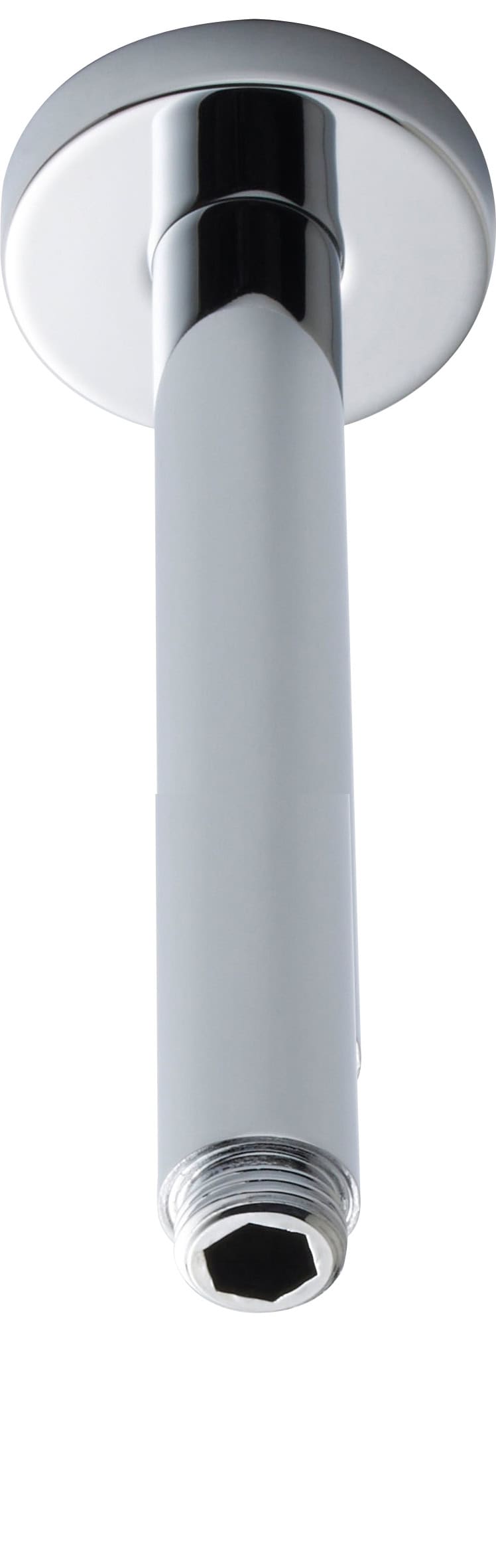 Push-fit chrome pipe fitting for bathroom plumbing, compatible with flexible hoses and fixtures, ensuring a secure connection for bathroom sink or toilet water supply.