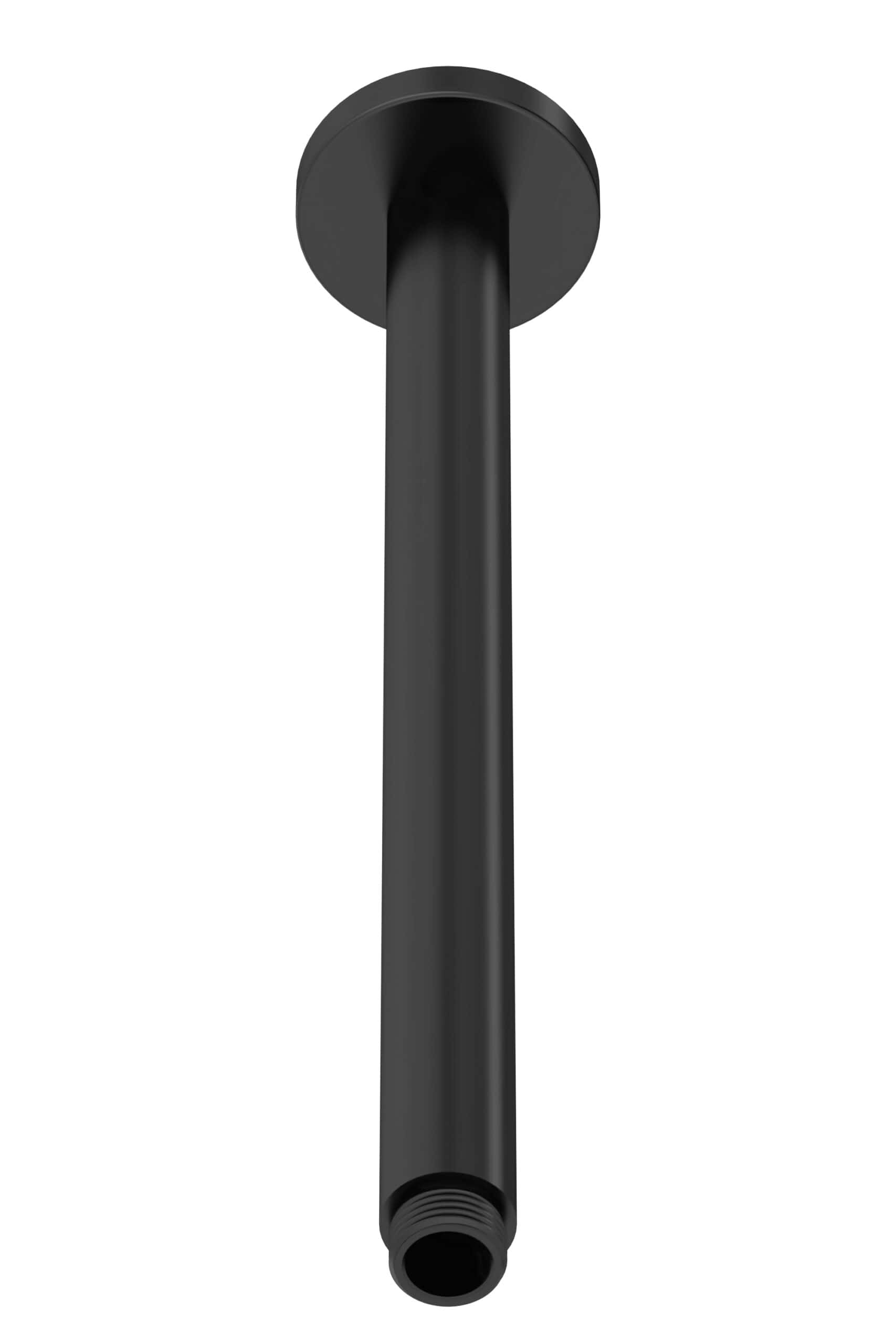 Black shower drain pipe, plumbing fixture for bathroom renovation or installation, modern bathroom accessory.