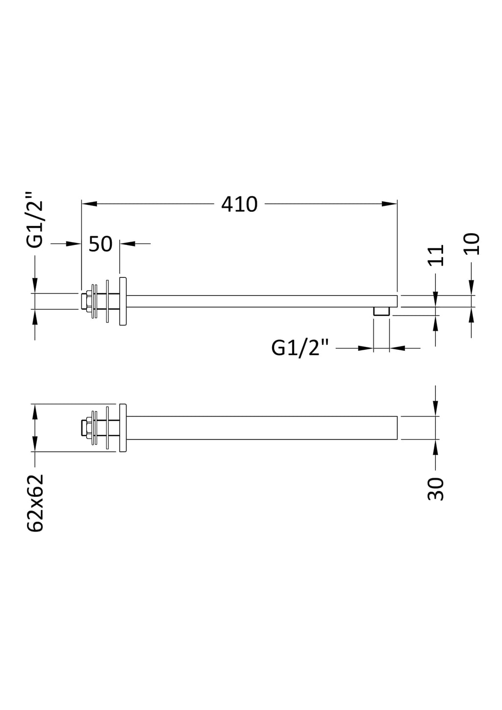 Precision bathroom plumbing technical drawing with G1/2" fittings and dimensions, ideal for bespoke Bubly Bathrooms installation projects.