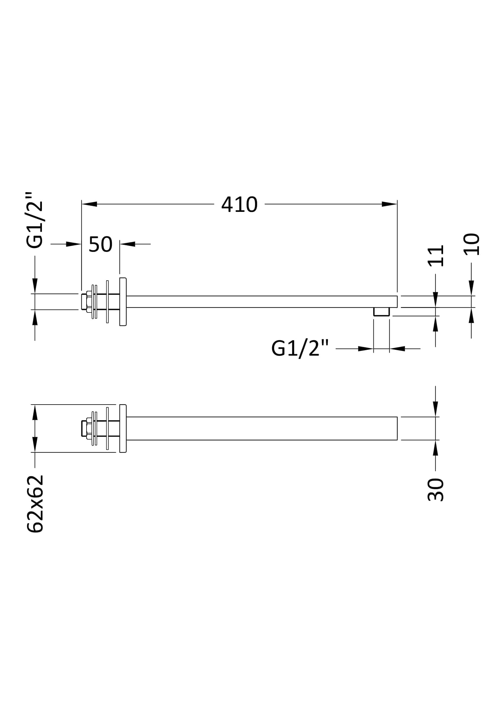 Precision bathroom plumbing technical drawing with G1/2" fittings and dimensions, ideal for bespoke Bubly Bathrooms installation projects.