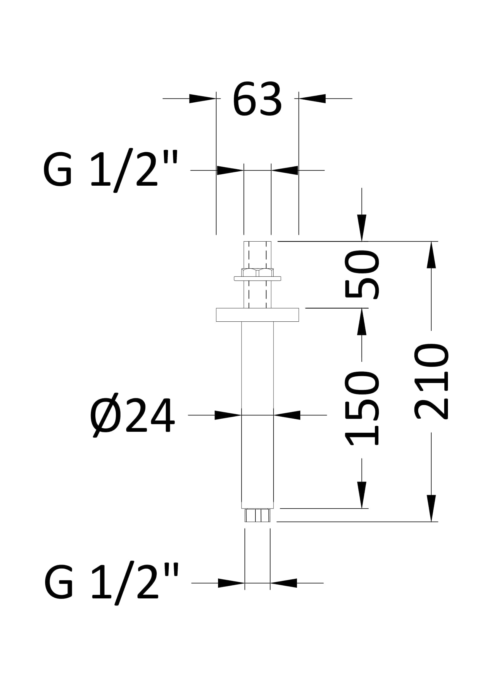 High-quality technical drawing of a bathroom pipe fitting with precise dimensions, ideal for bathroom plumbing installations and design planning in bubbles and bathrooms.