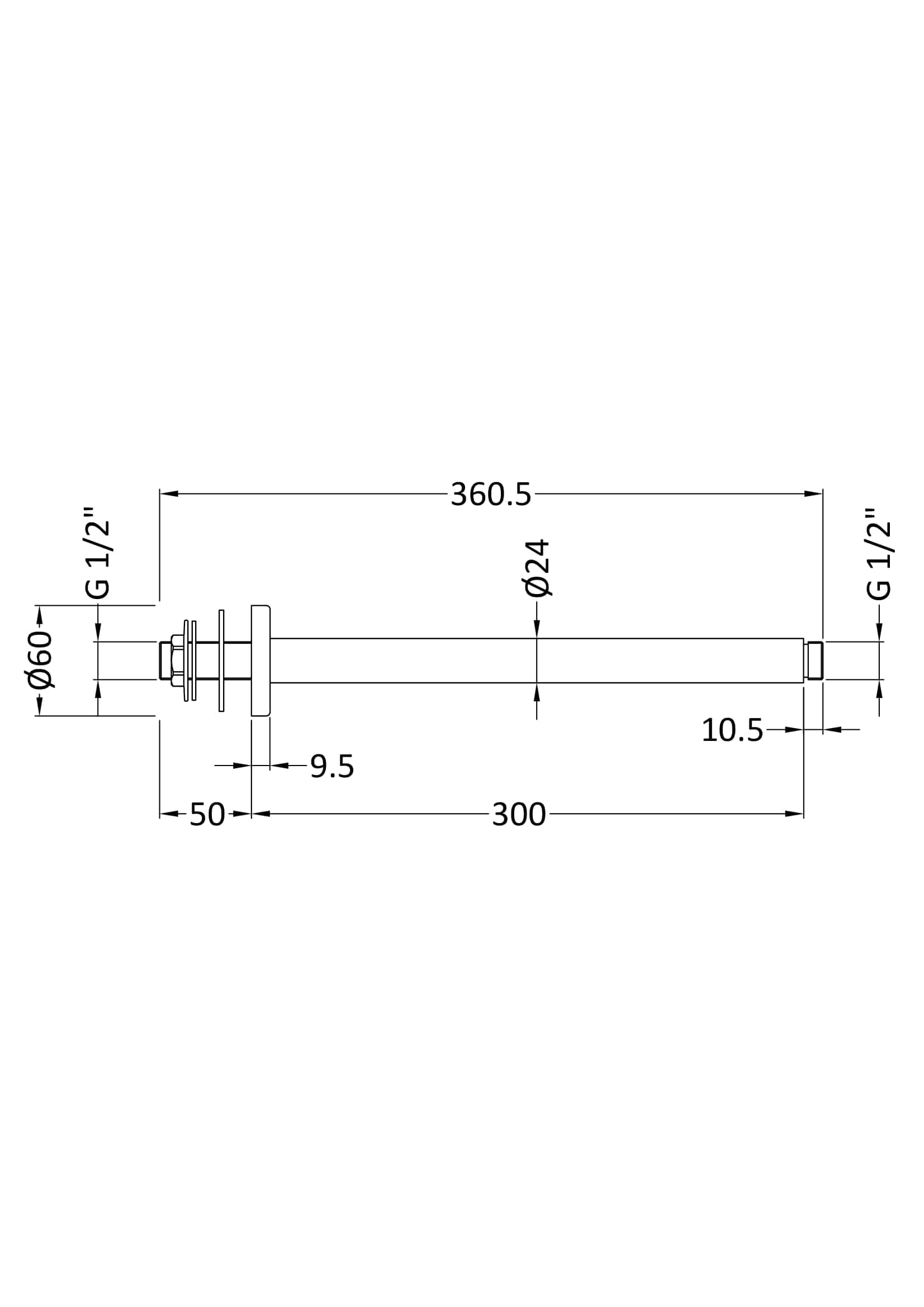 1. Technical drawing of a shower drain pipe with detailed measurements and specifications for bathroom installation.