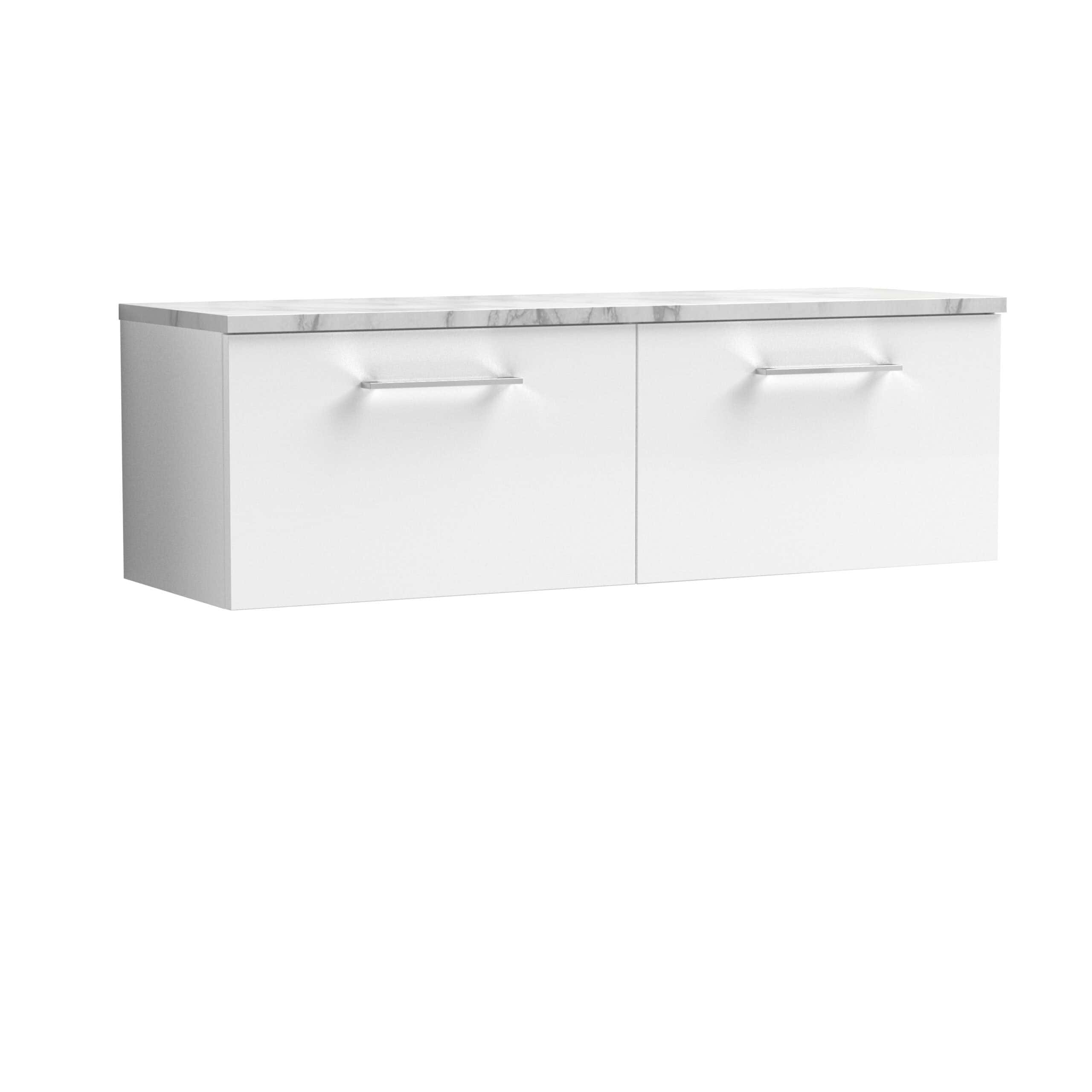 Sleek white bathroom vanity with marble countertop, modern handles, ample storage space, perfect for elegant bathroom designs and organisation.