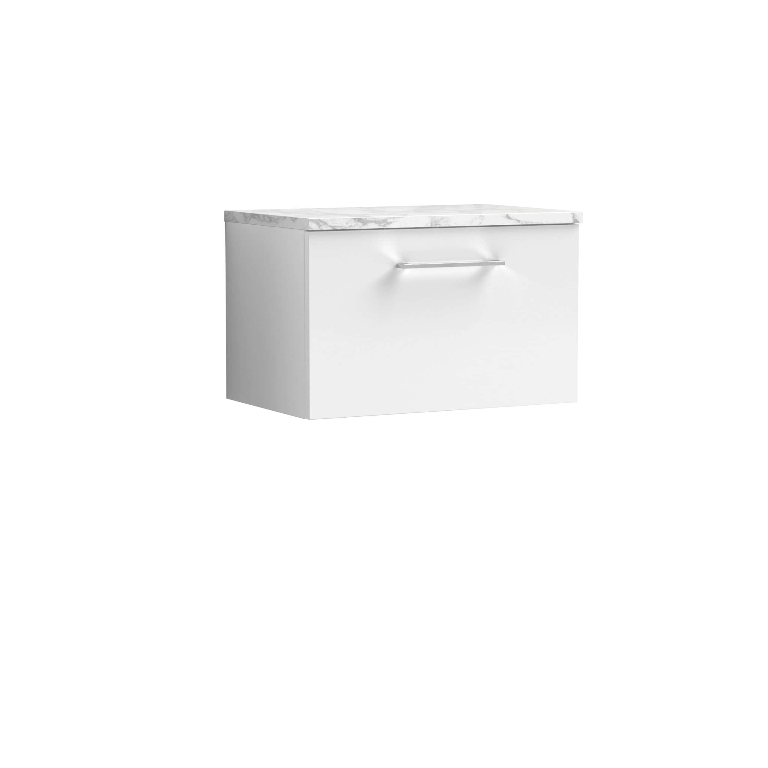 White modern bathroom vanity with a marble top, sleek handle, and clean design, perfect for contemporary bathroom renovations. Ideal for storage and style in stylish bathrooms.