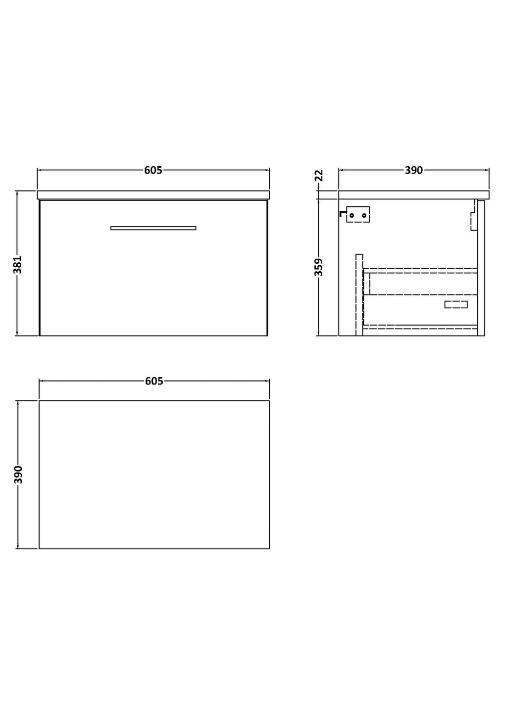 Modern bathroom vanity unit with sleek design and ample storage space, ideal for contemporary bathroom interiors, featuring detailed technical drawings and measurements.