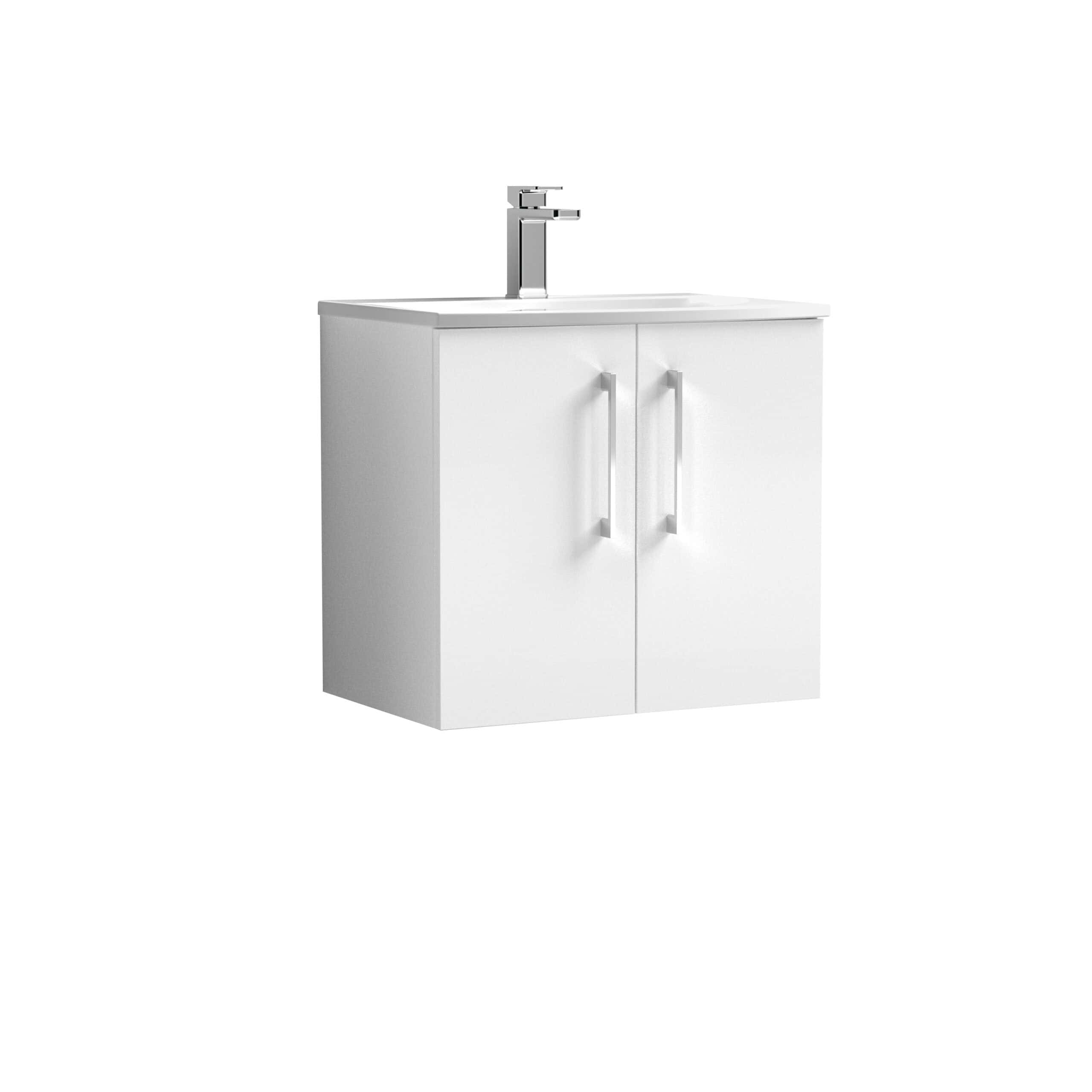 Contemporary white bathroom vanity with sink and chrome tap, ideal for modern bathroom interiors and storage solutions. Perfect for bathroom renovation projects and space-saving designs.