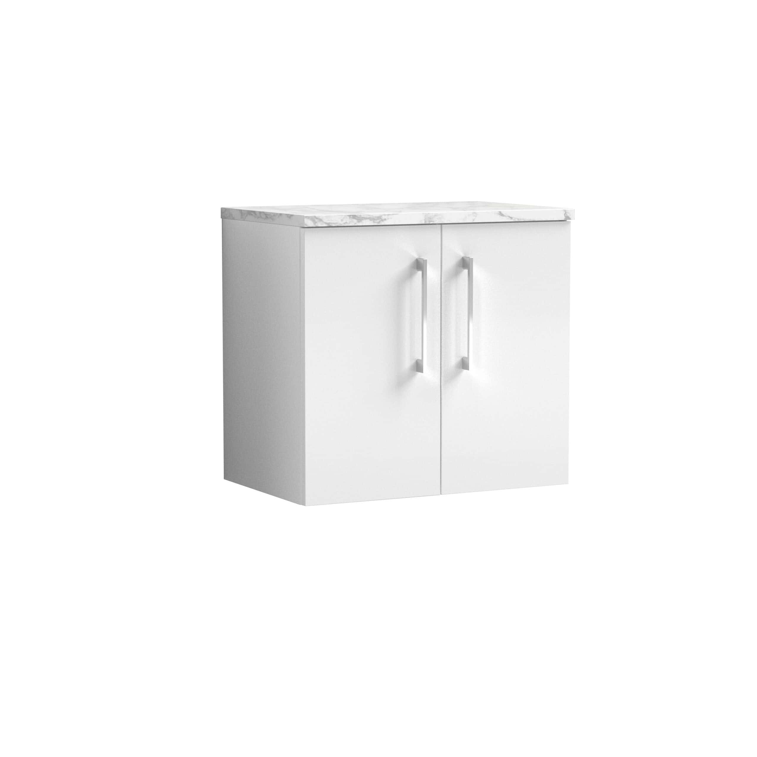 White bathroom vanity with marble countertop, modern storage cabinet for bathrooms, sleek design, ideal for bathroom renovations, and stylish furniture by Bubly Bathrooms.