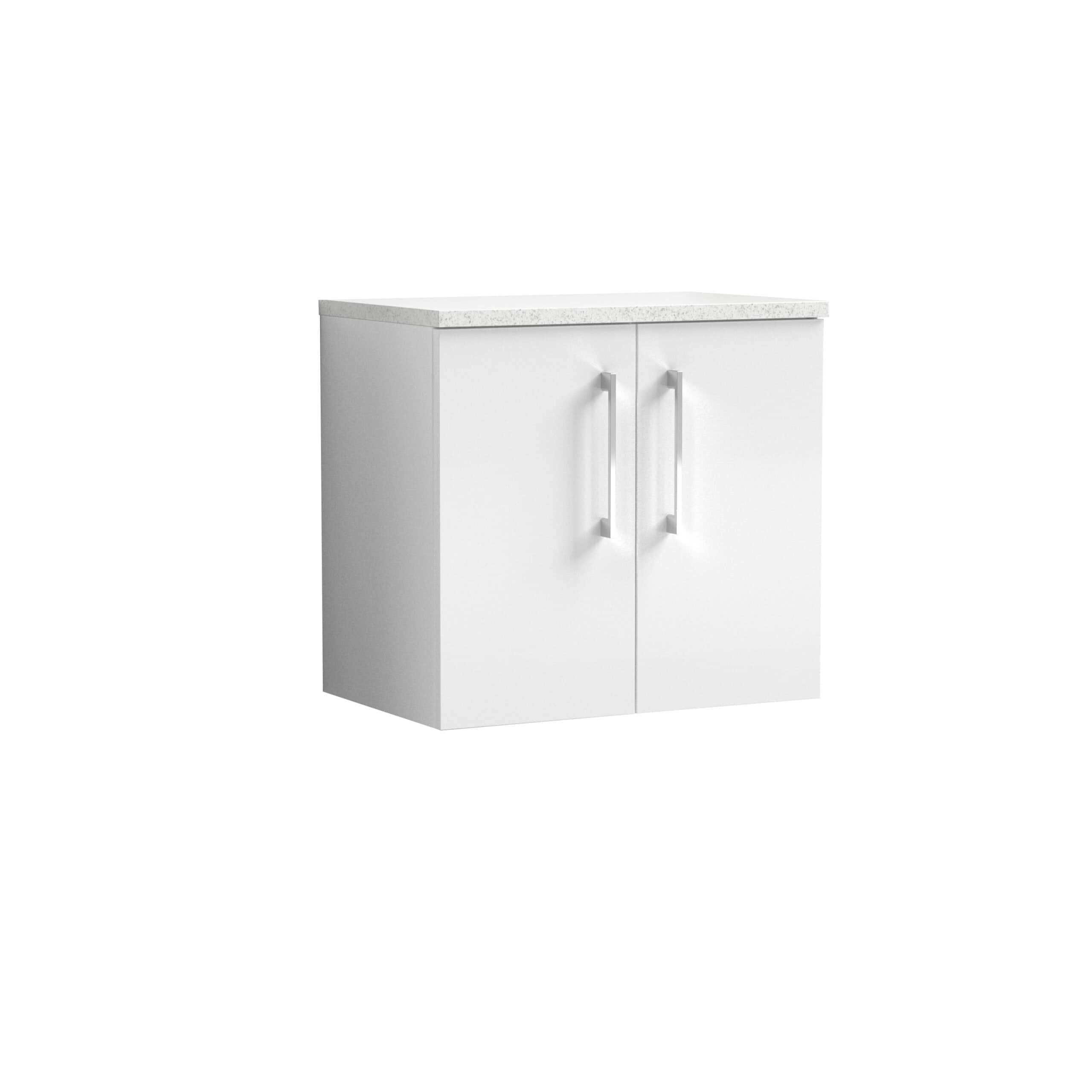 Sleek white bathroom cabinet with a durable stone-effect top, perfect for modern bathroom storage, offering ample space and contemporary design for organising essentials.