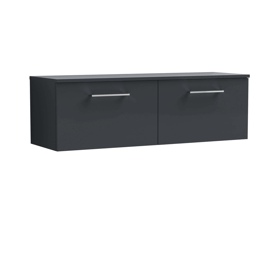 Sleek dark grey bathroom wall cabinet with modern chrome handles for storage and organisation. Perfect for bathroom decoration and space-saving needs.