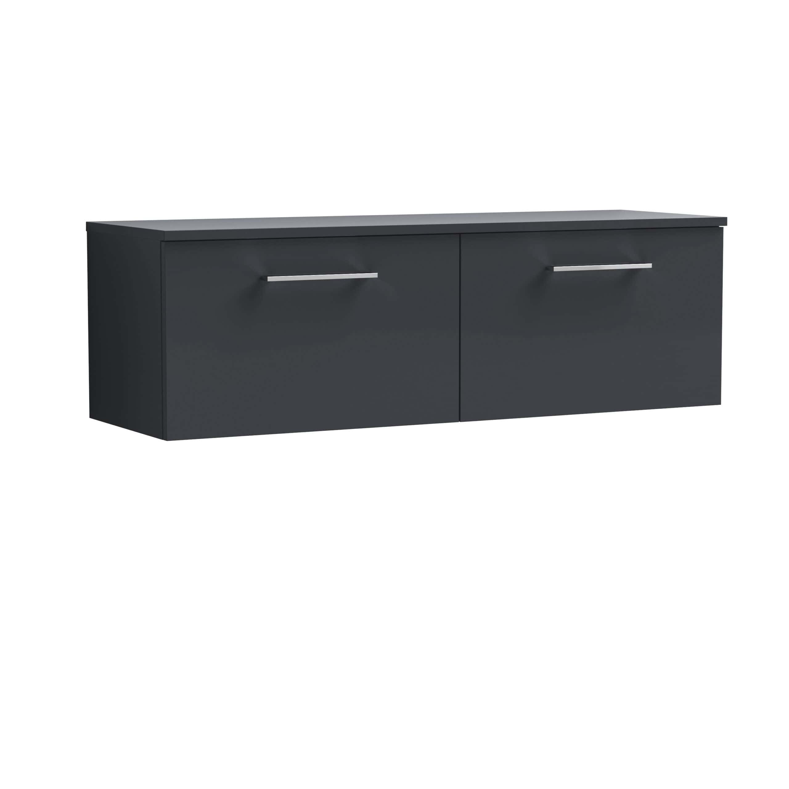 Sleek dark grey bathroom wall cabinet with modern chrome handles for storage and organisation. Perfect for bathroom decoration and space-saving needs.