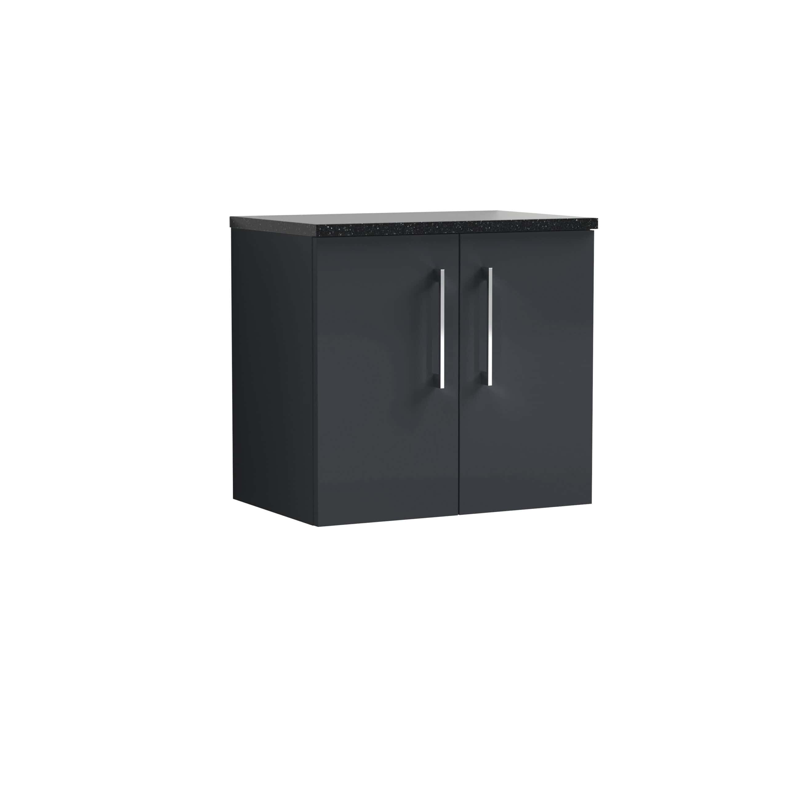 Polished black bathroom cabinet with sleek stainless steel handles, ideal for modern bathroom storage solutions. Durable, stylish, and space-efficient design from Bubly Bathrooms.