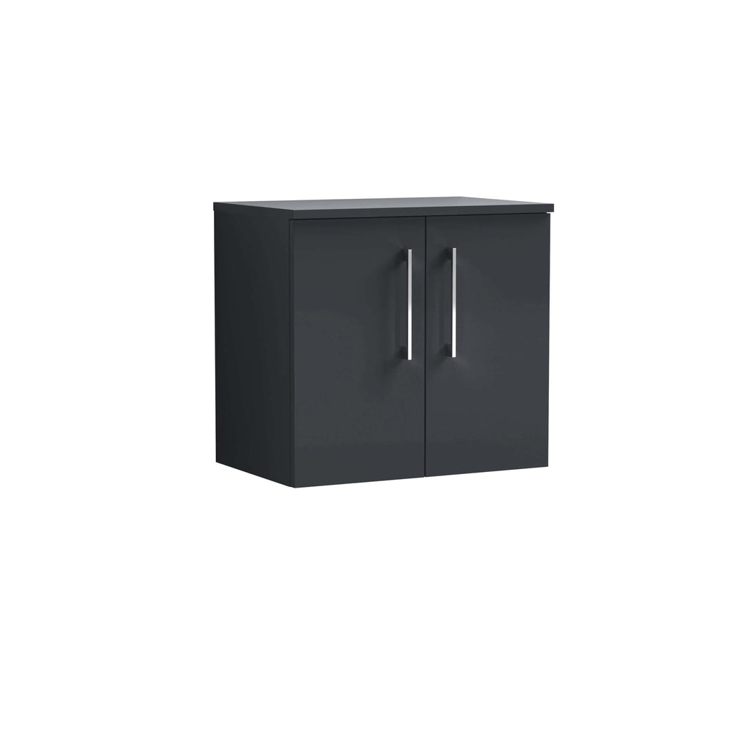 Contemporary dark grey bathroom cabinet with sleek silver handles, ideal for modern bathroom storage solutions. Perfect for organised, stylish bathroom interiors.