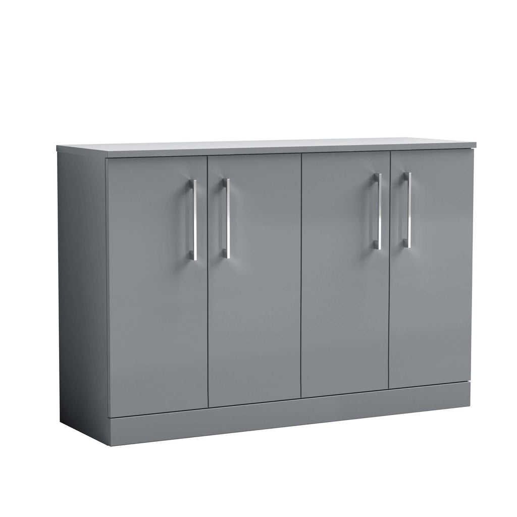 Sleek grey bathroom storage cabinet with modern handles, ideal for organising toiletries and essentials in style. Durable and functional design for contemporary bathrooms.
