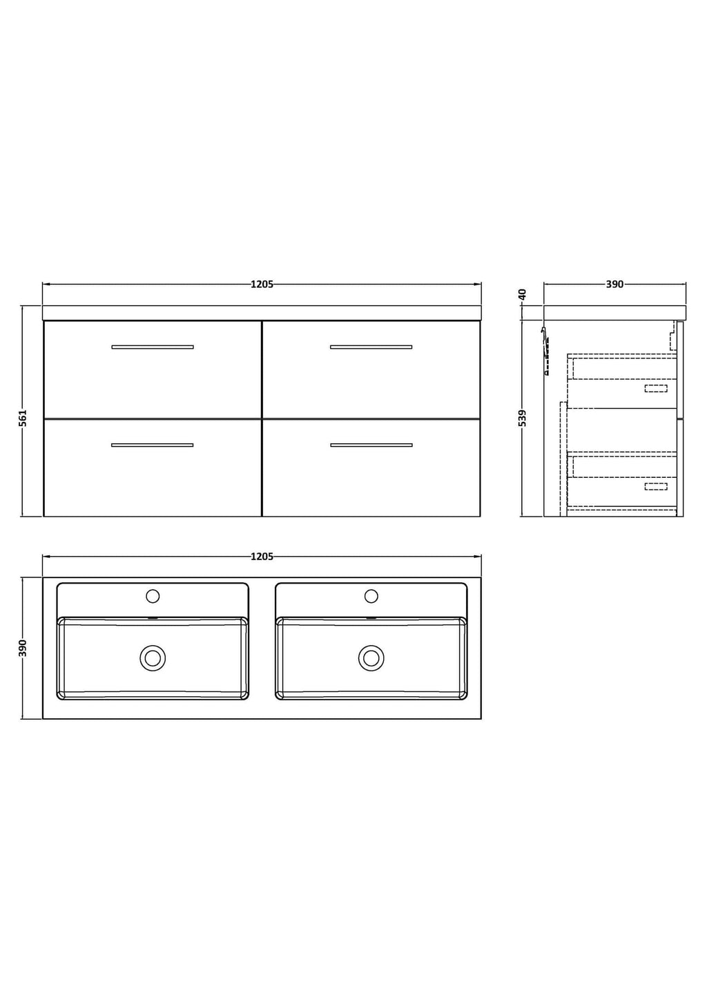 Modern double bathroom vanity unit with ceramic sinks, storage drawers, and sleek handles, ideal for contemporary Bubly bathrooms. Perfect for stylish bathroom organisation.