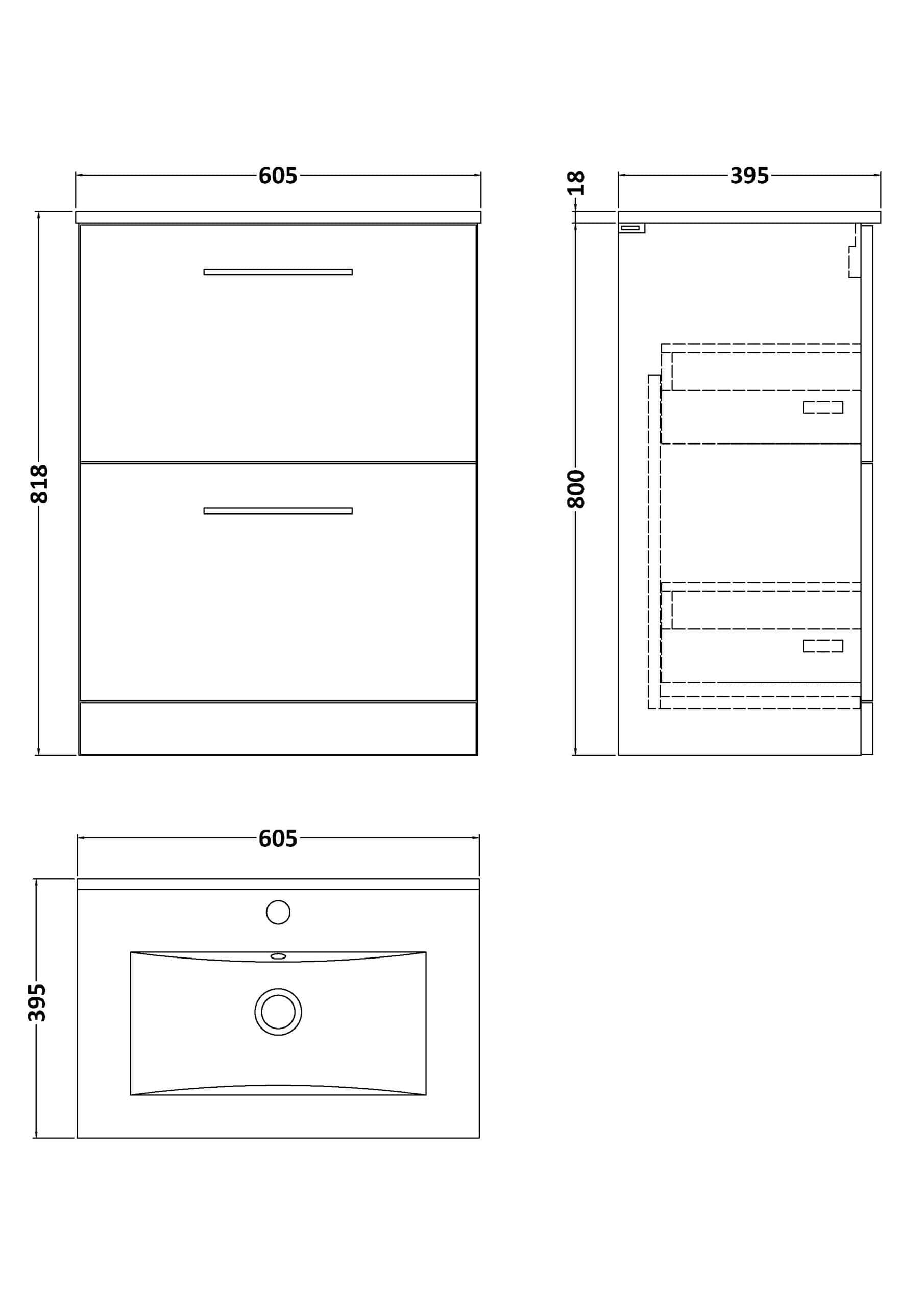 Sleek modern bathroom vanity unit with two drawers, ideal for bathroom storage and organisation. Elegant design complements contemporary bathroom decor. Perfect for accommodating sink fittings and accessories.