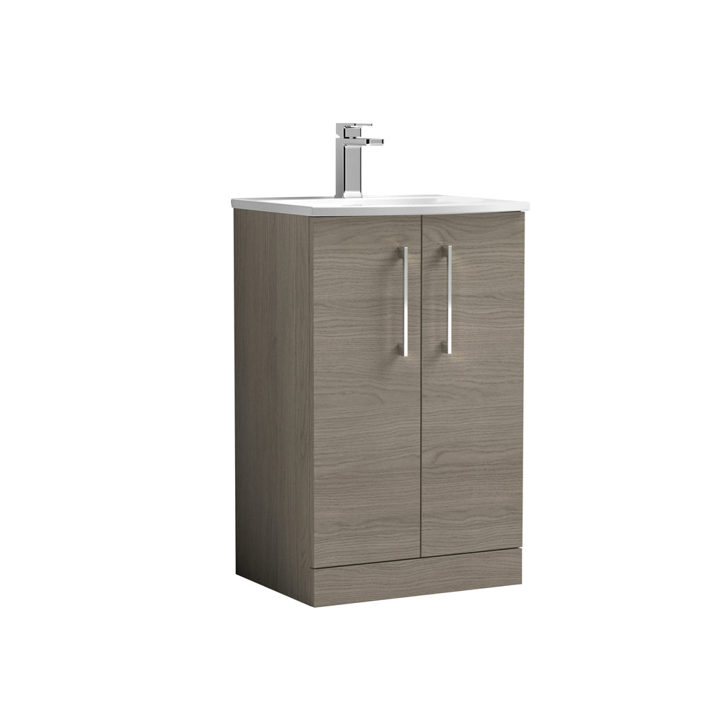 Modern bathroom vanity cabinet with integrated sink and chrome faucet, ideal for contemporary bathrooms, featuring sleek wooden finish and ample storage space.