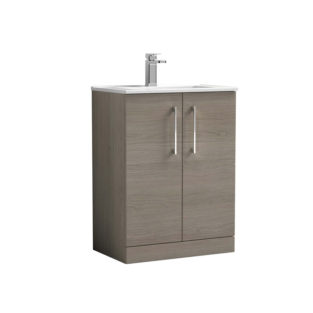 Modern bathroom vanity unit with integrated sink and sleek chrome tap, ideal for contemporary bathroom designs.