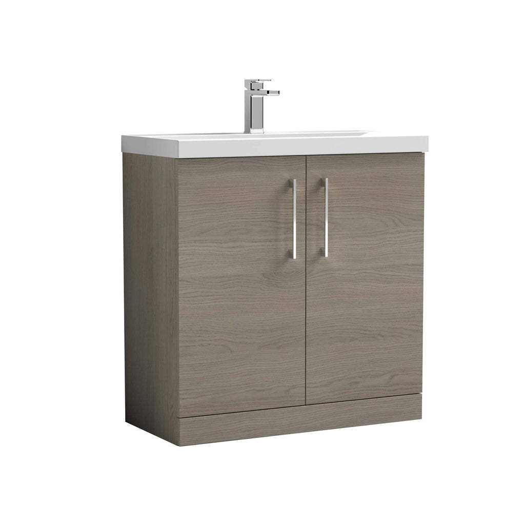 Sleek bathroom vanity unit with a light wood finish, white ceramic top, and modern chrome tap, perfect for contemporary bathroom designs.
