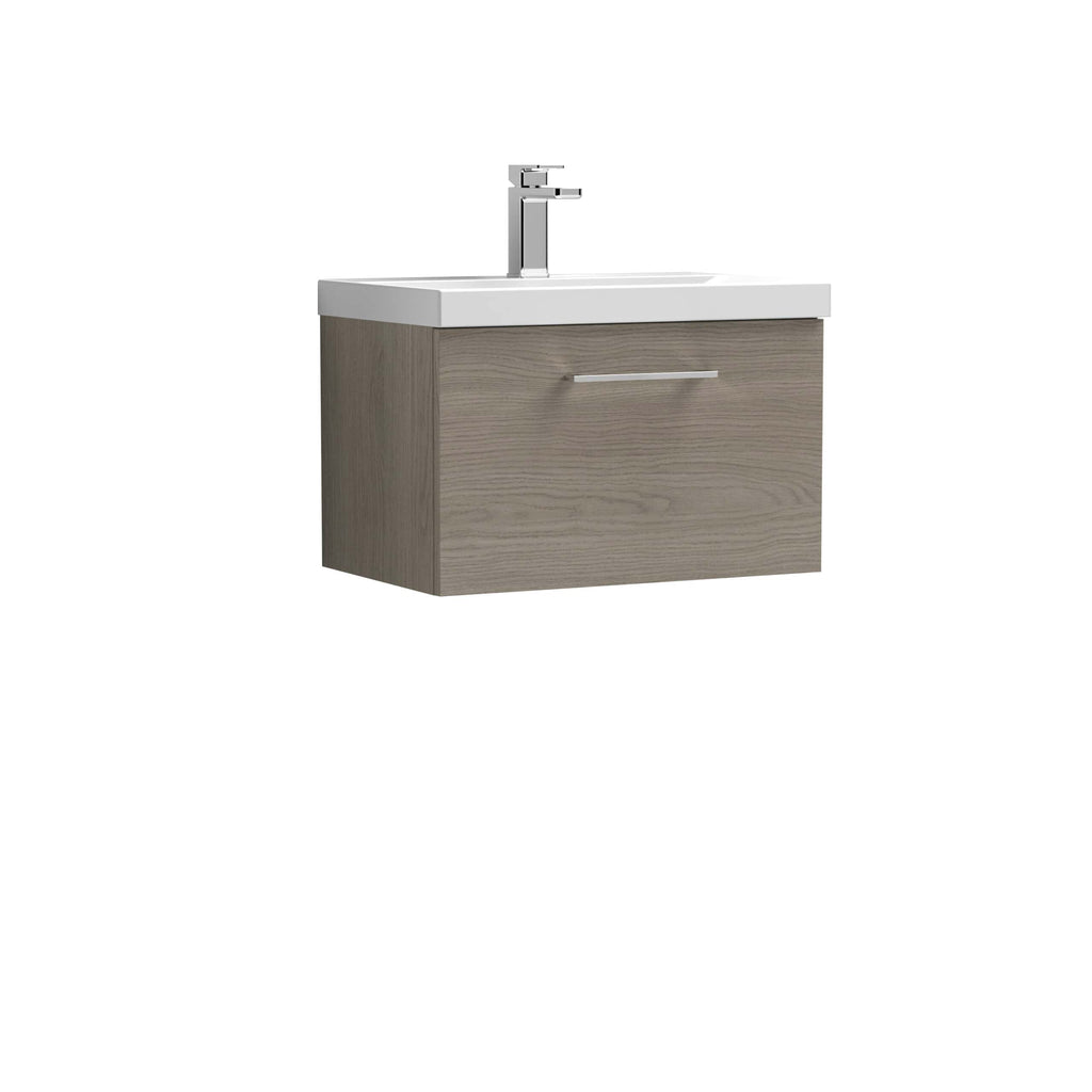 Modern bathroom vanity with integrated sink and sleek wooden cabinet for stylish bathroom storage solutions.